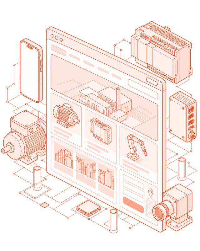 Illustration of an industrial corporate website being built