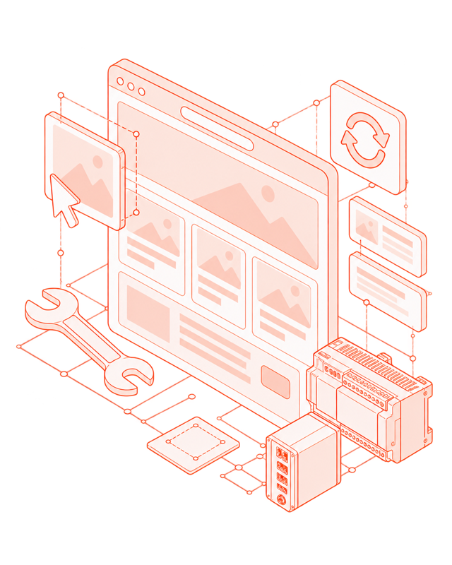 Illustration of a website receiving maintenance and content updates